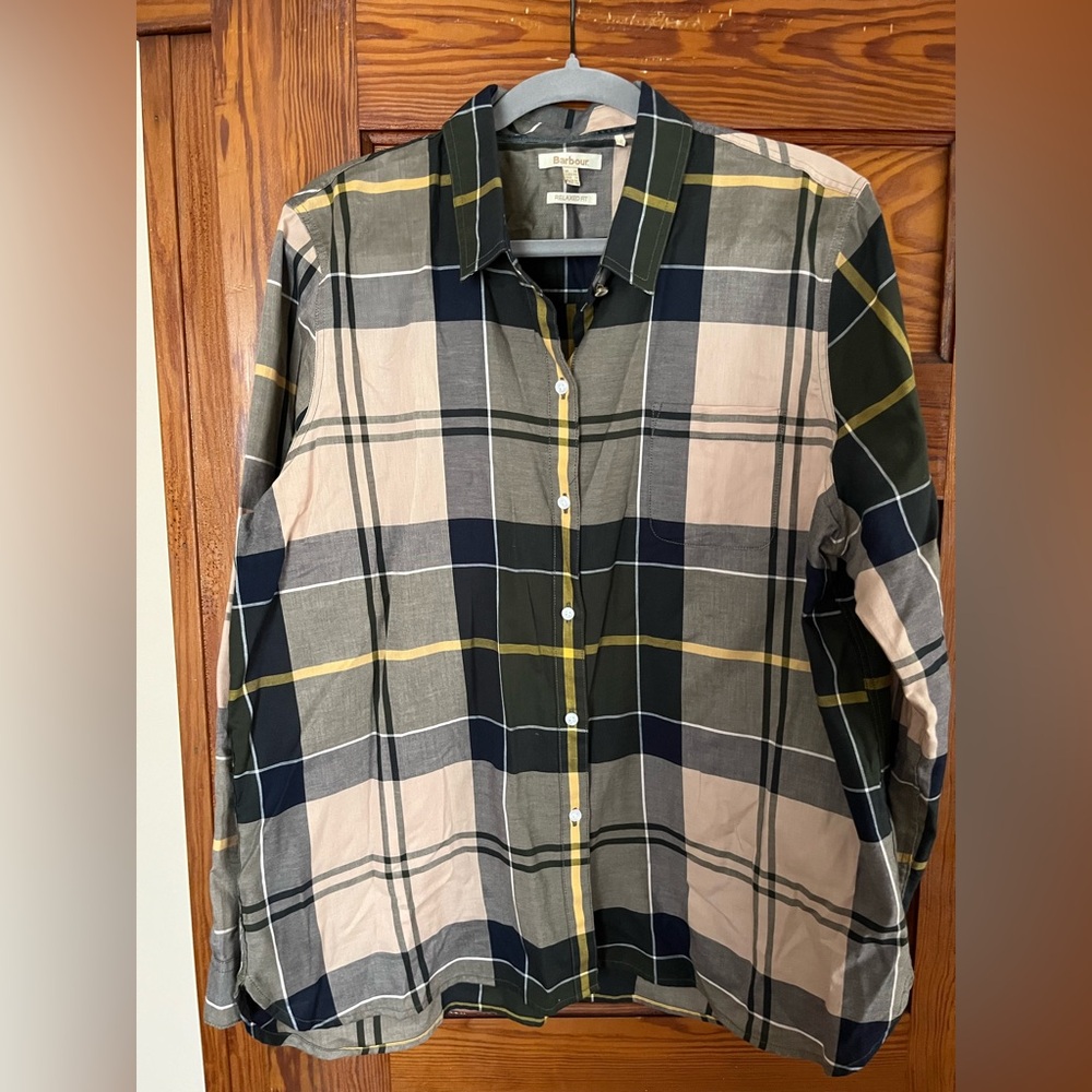 Barbour Navy and Olive Plaid Button-Down Shirt